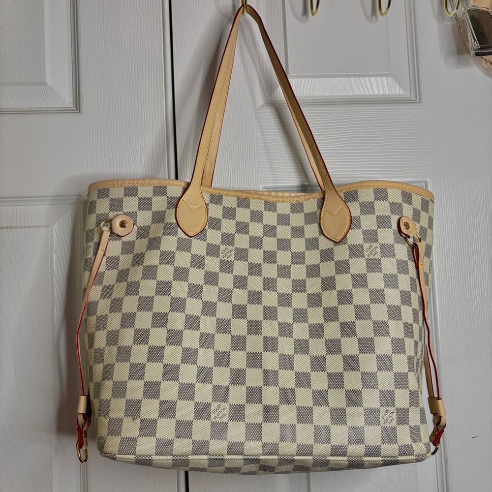 Luxury Inspired Checkerboard Tote Bag w Matching Zip Pouch Large Chic Set